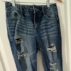 Blue Spice Distressed Boyfriend Rip Jeans Women Girls Junior Blue Size Zero (0)